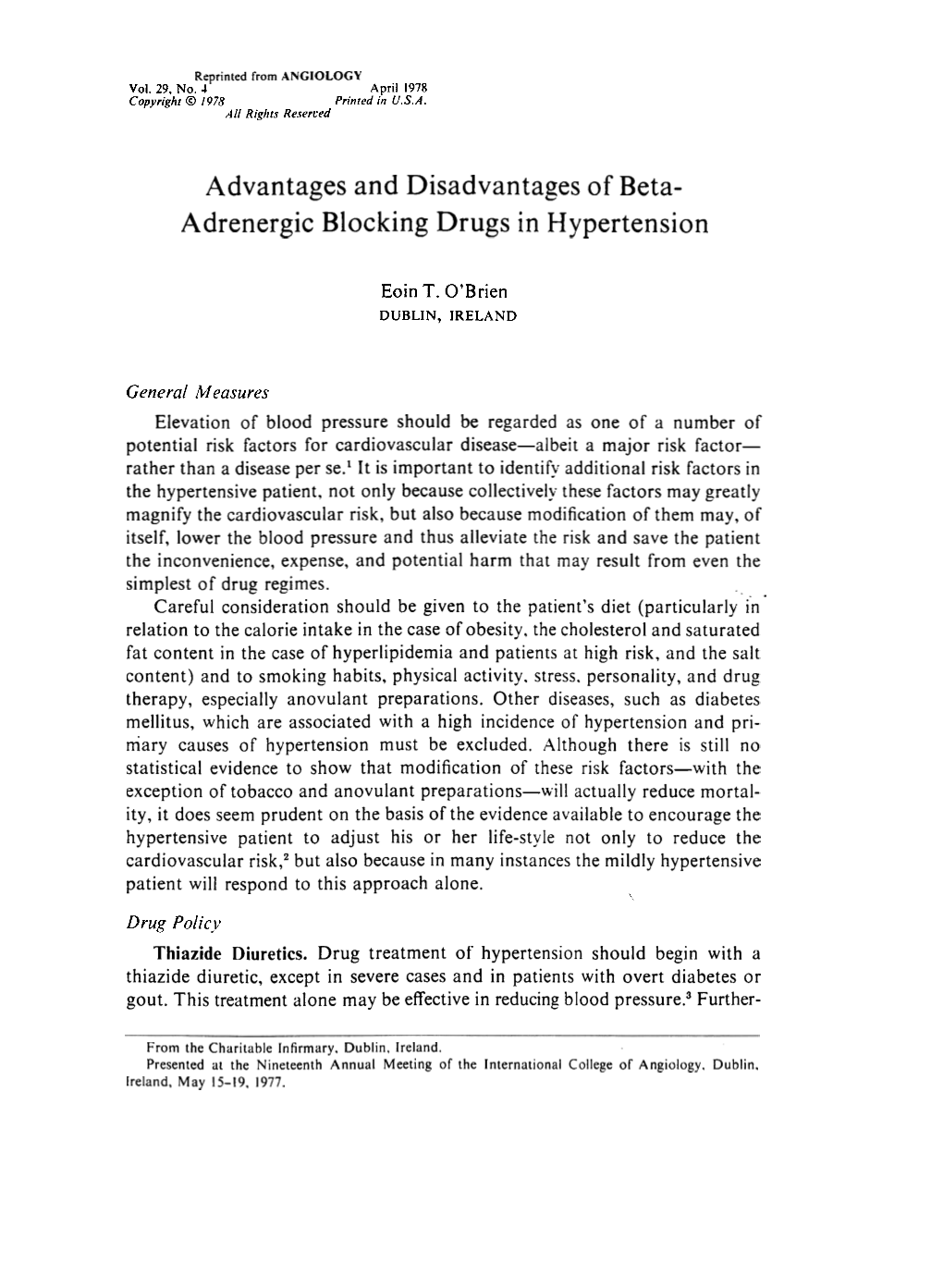 Advantages and Disadvantages of Beta- Adrenergic Blocking Drugs in Hypertension