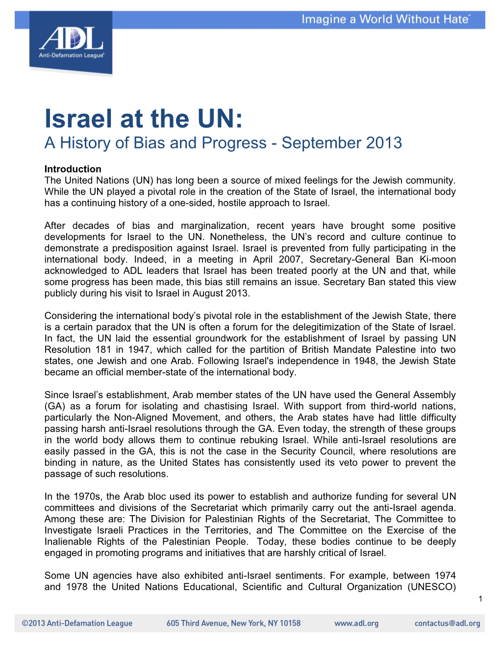 Israel at the UN: a History of Bias and Progress - September 2013