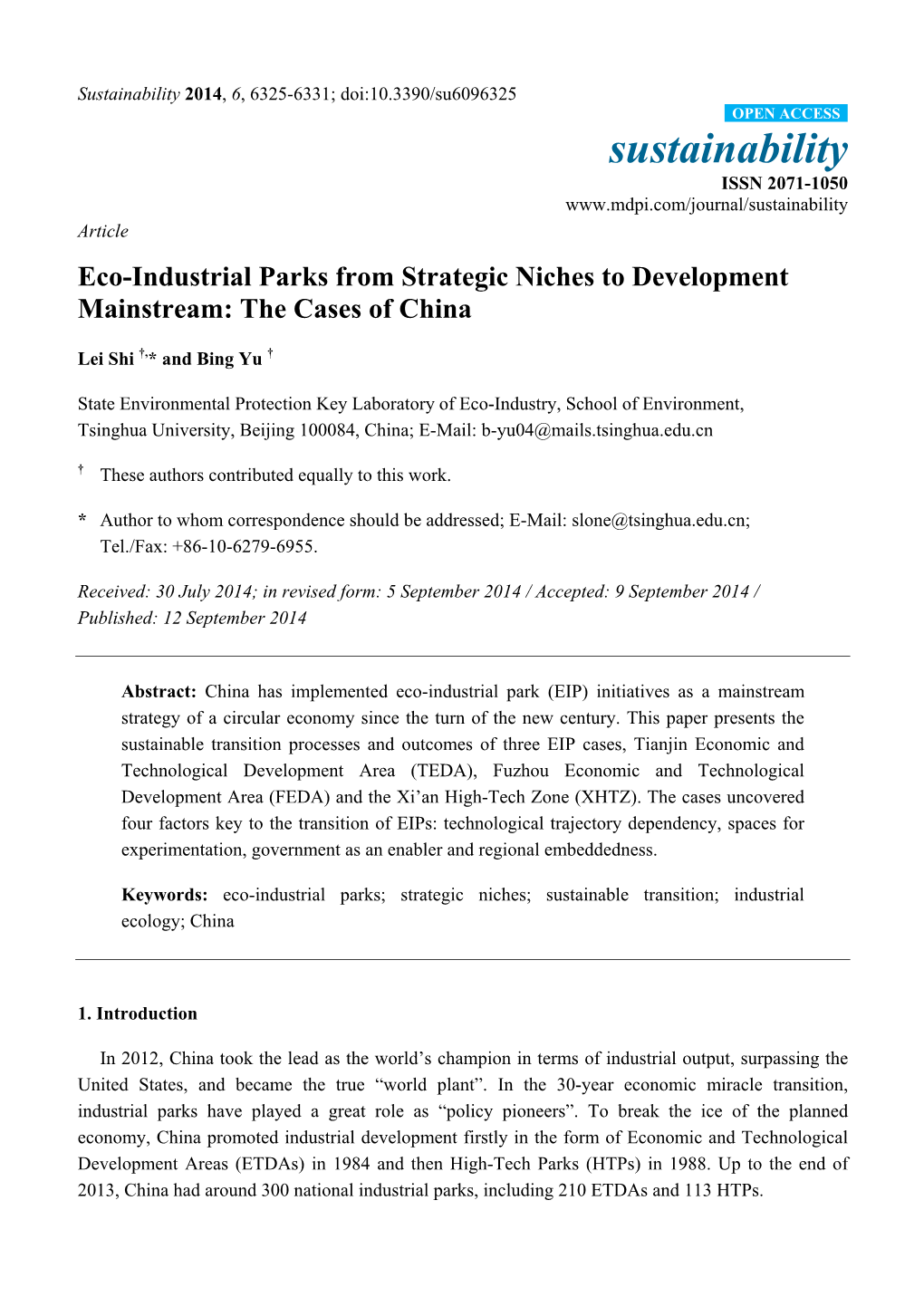 Eco-Industrial Parks from Strategic Niches to Development Mainstream: the Cases of China