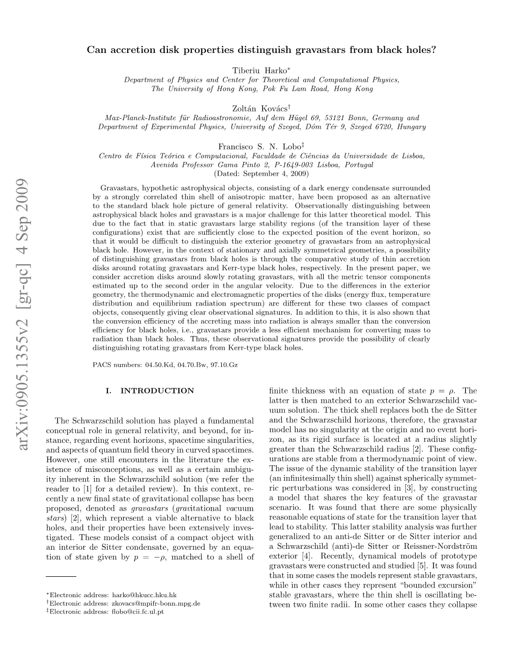 Arxiv:0905.1355V2 [Gr-Qc] 4 Sep 2009 Edrt 1 O Ealdrve) Nti Otx,Re- Context, Been Has As This Collapse in Denoted Gravitational of Review)