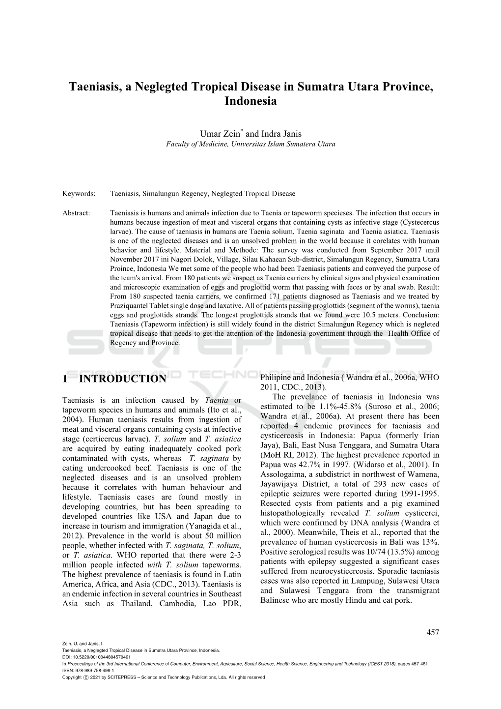 Taeniasis, a Neglegted Tropical Disease in Sumatra Utara Province, Indonesia