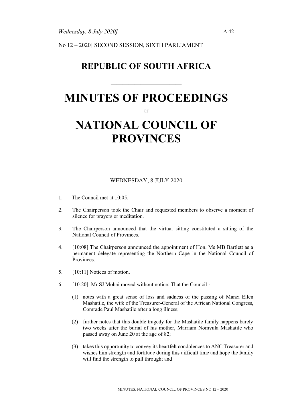 National Council of Provinces ______