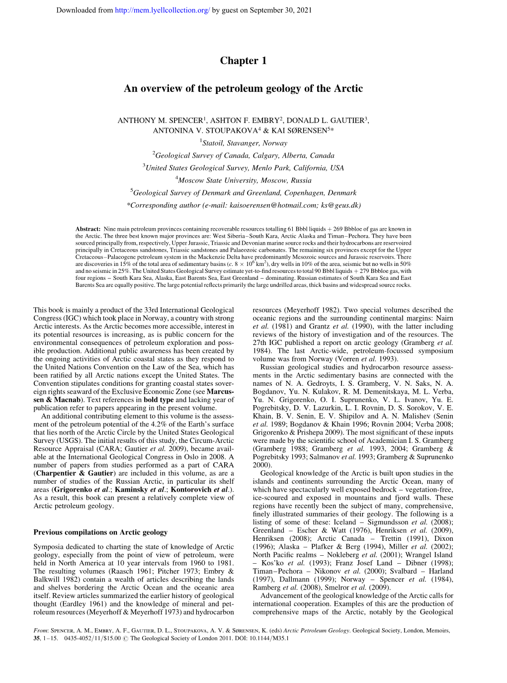 Chapter 1 an Overview of the Petroleum Geology of the Arctic