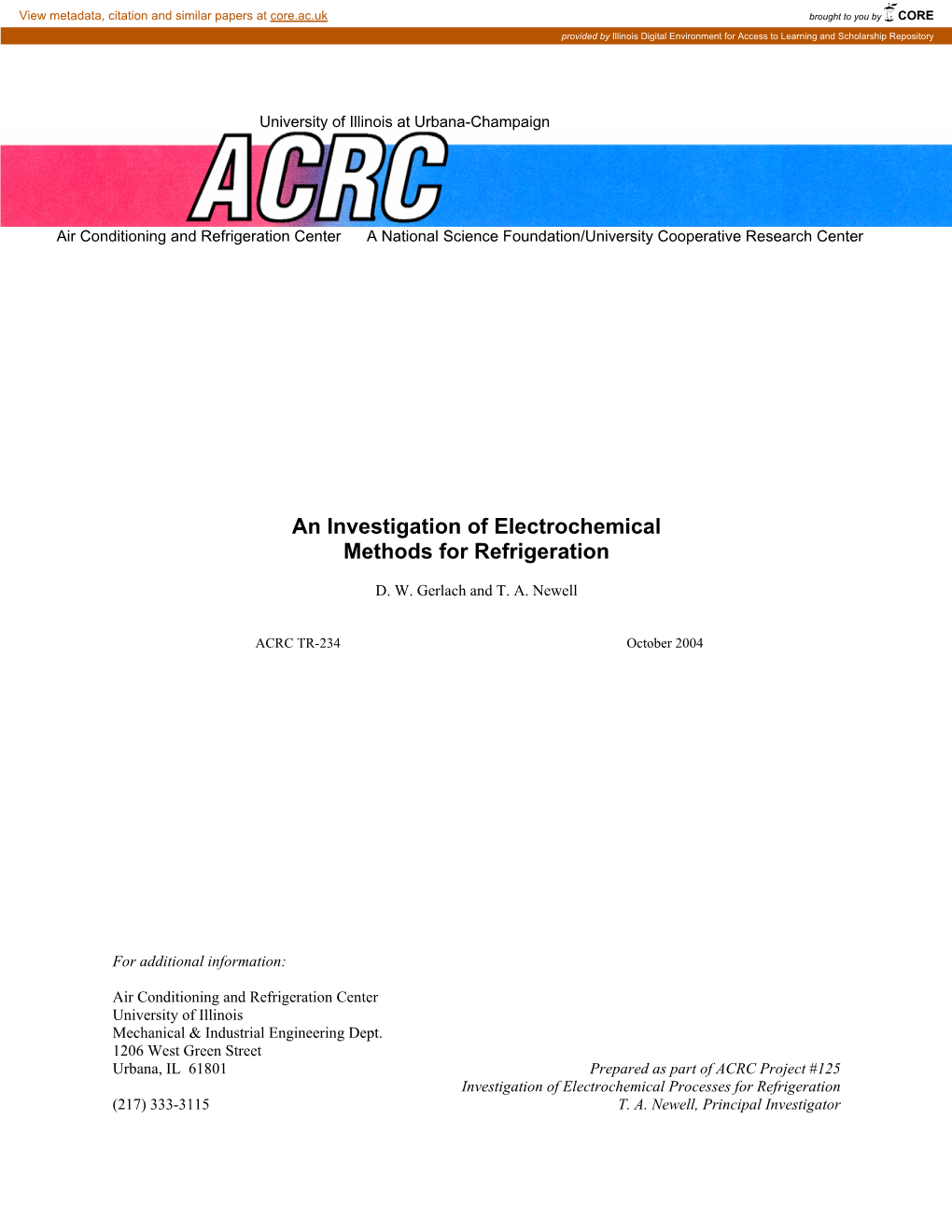 An Investigation of Electrochemical Methods for Refrigeration