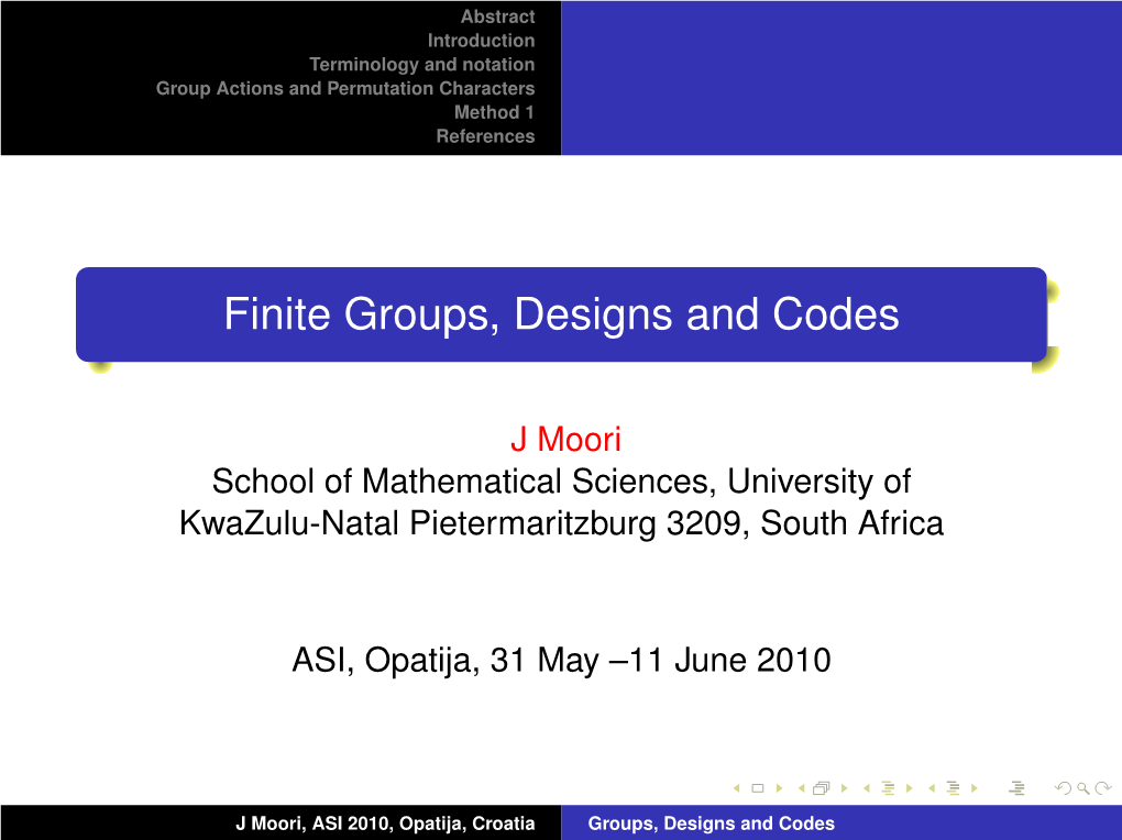 Finite Groups, Designs and Codes