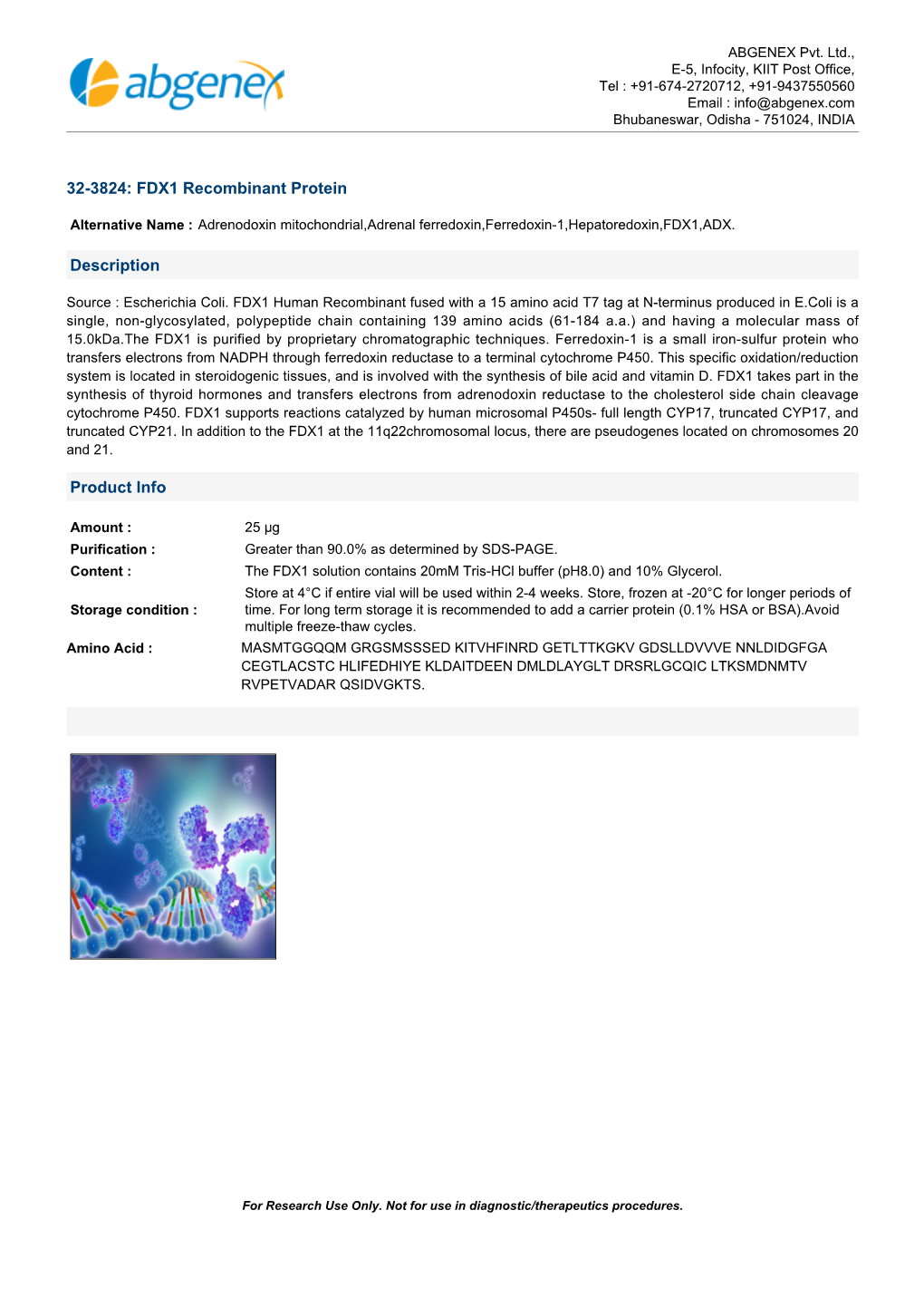 32-3824: FDX1 Recombinant Protein Description Product Info