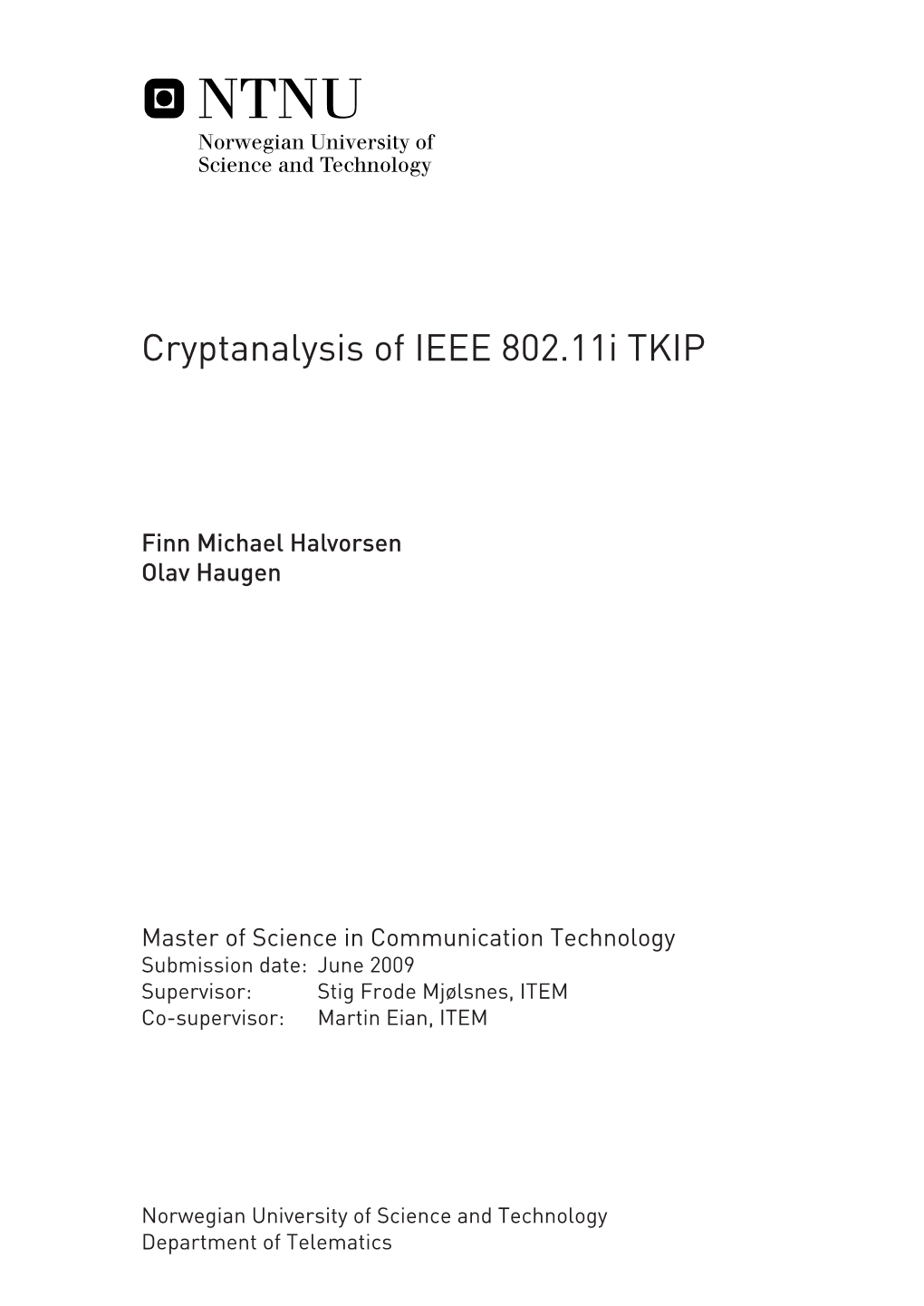 Cryptanalysis of IEEE 802.11I TKIP