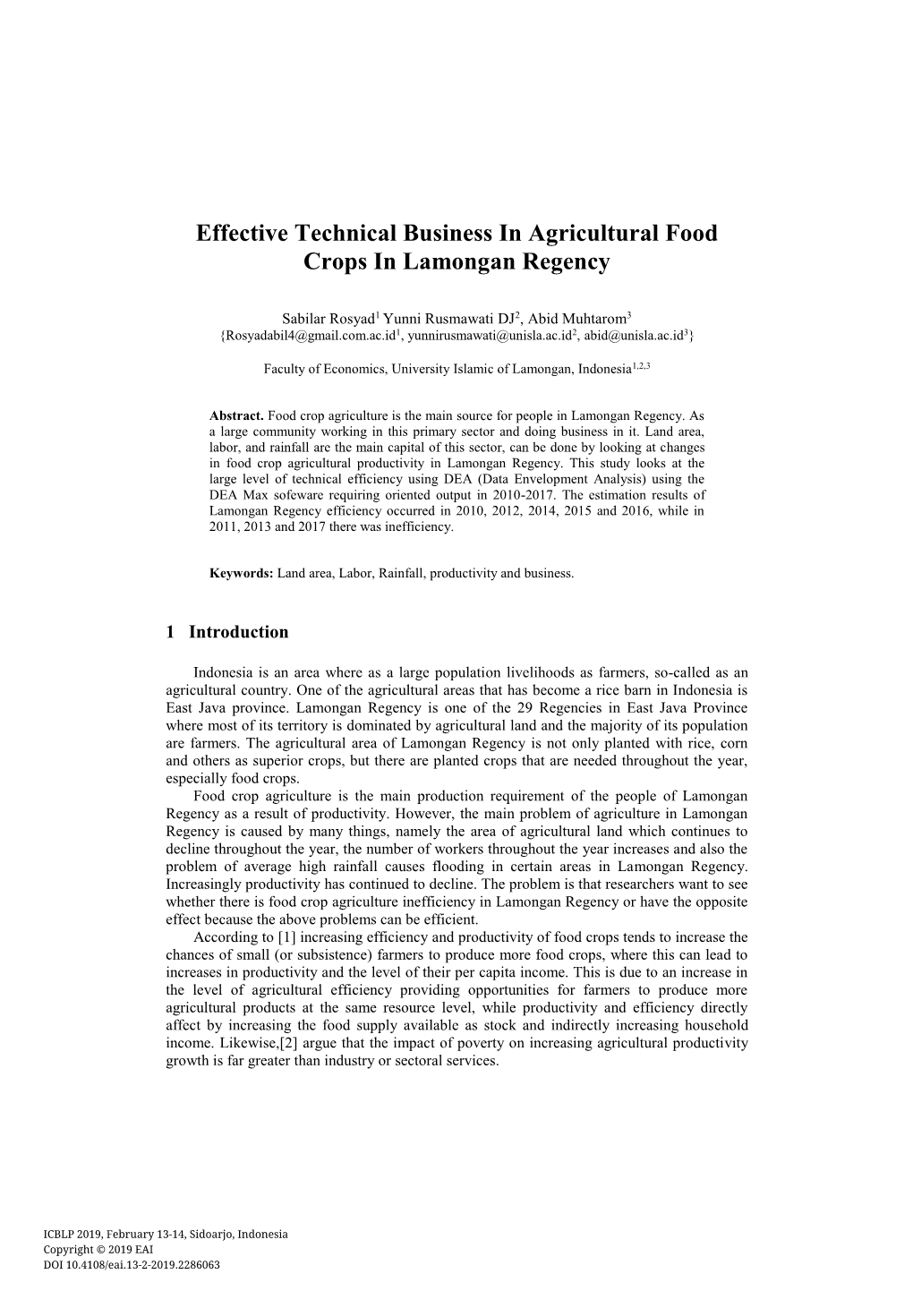 Effective Technical Business in Agricultural Food Crops in Lamongan Regency