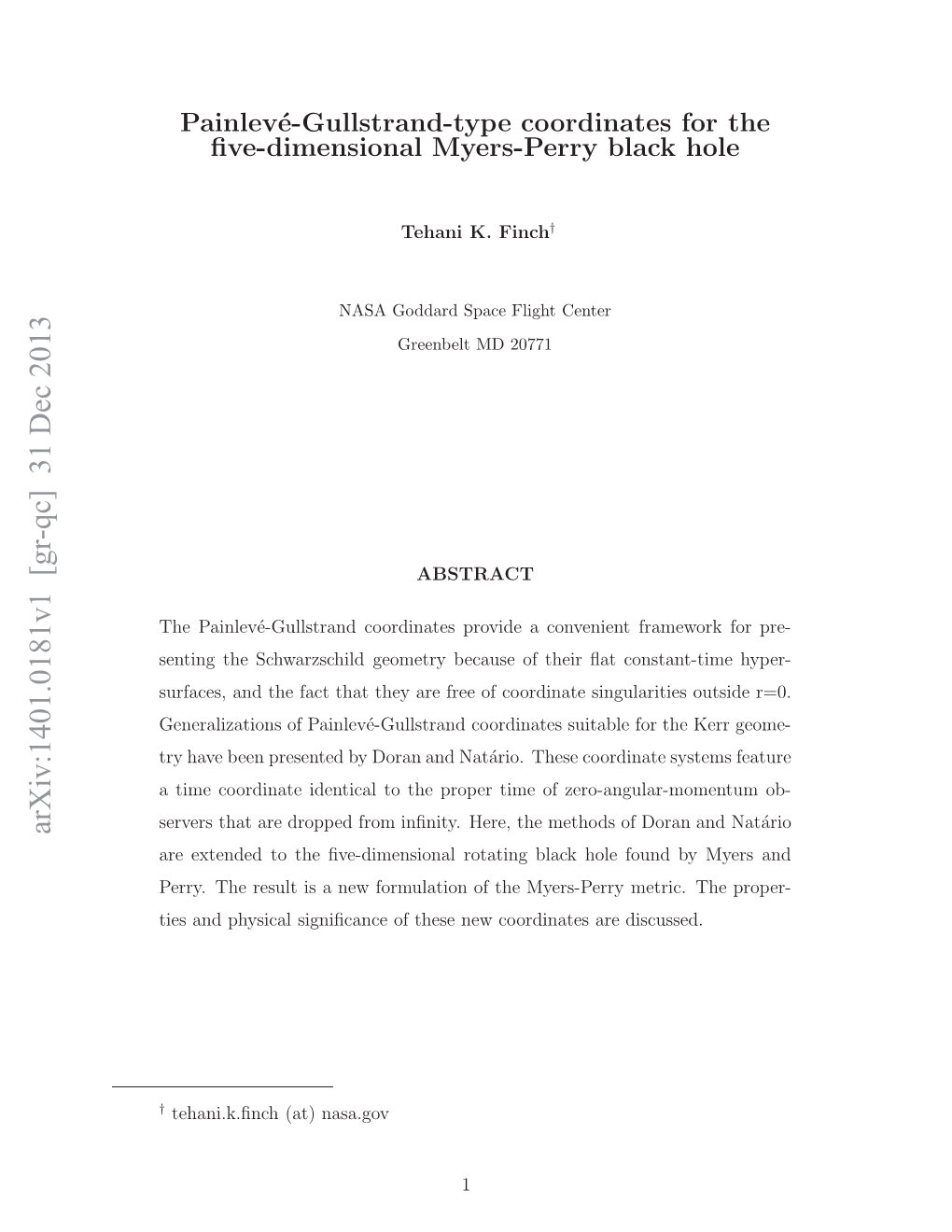 Arxiv:1401.0181V1 [Gr-Qc] 31 Dec 2013 † Isadpyia Inﬁac Fteenwcodntsaediscussed