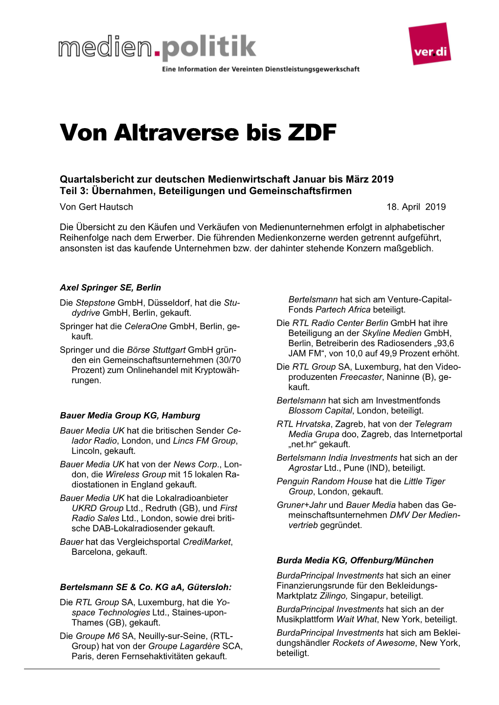Von Altraverse Bis ZDF