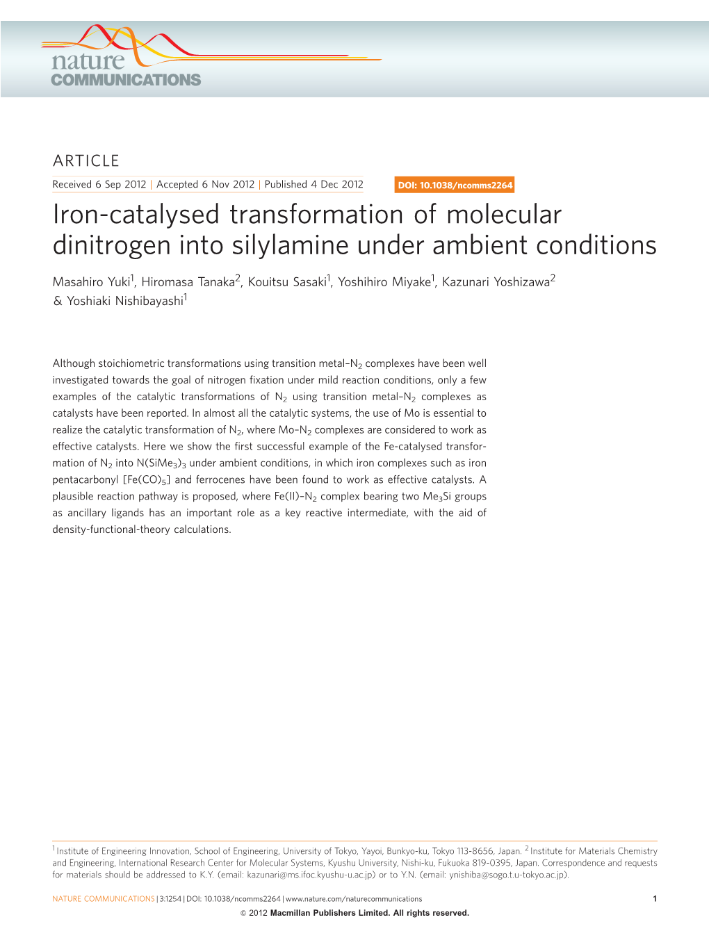 Iron-Catalysed Transformation of Molecular Dinitrogen Into Silylamine Under Ambient Conditions