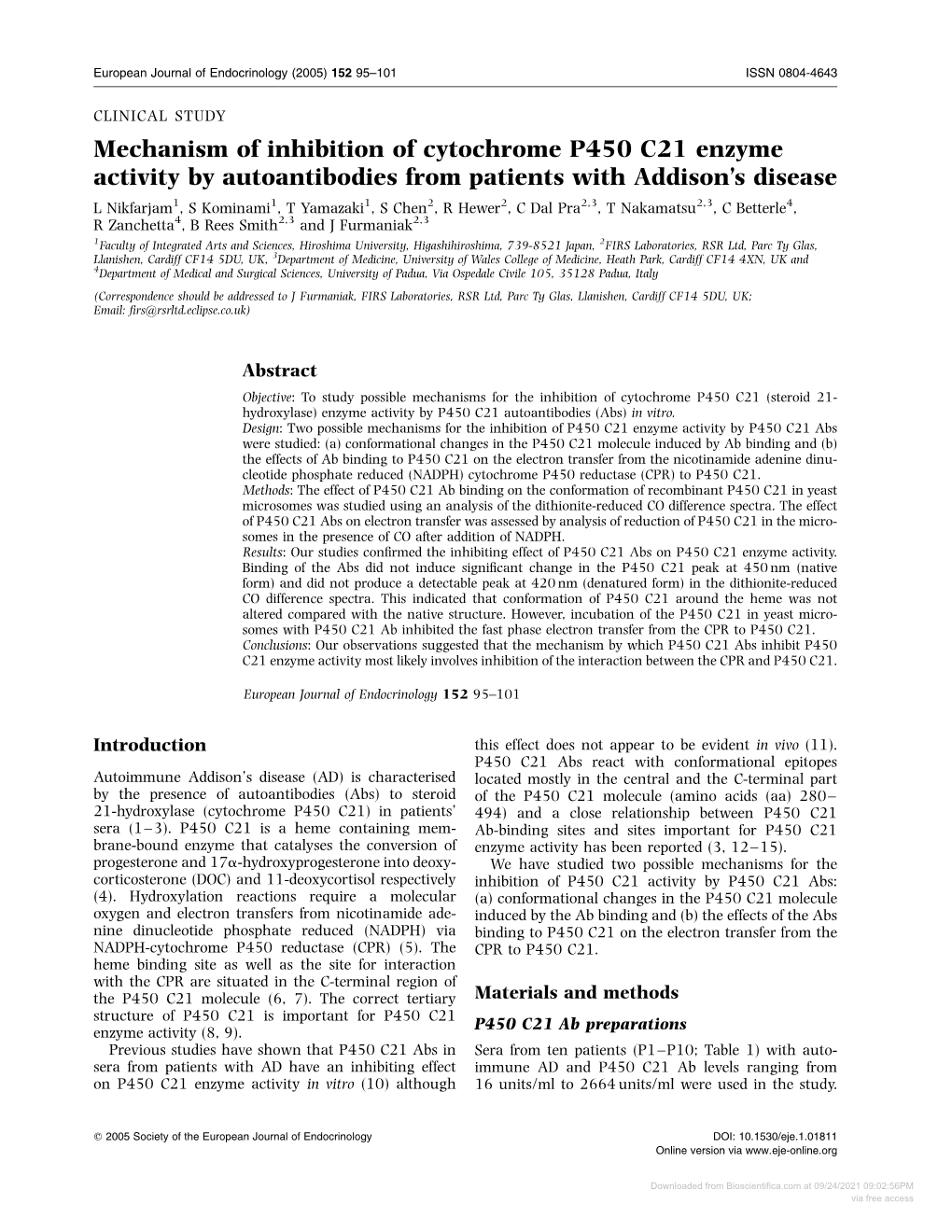 Mechanism of Inhibition of Cytochrome P450 C21 Enzyme Activity By