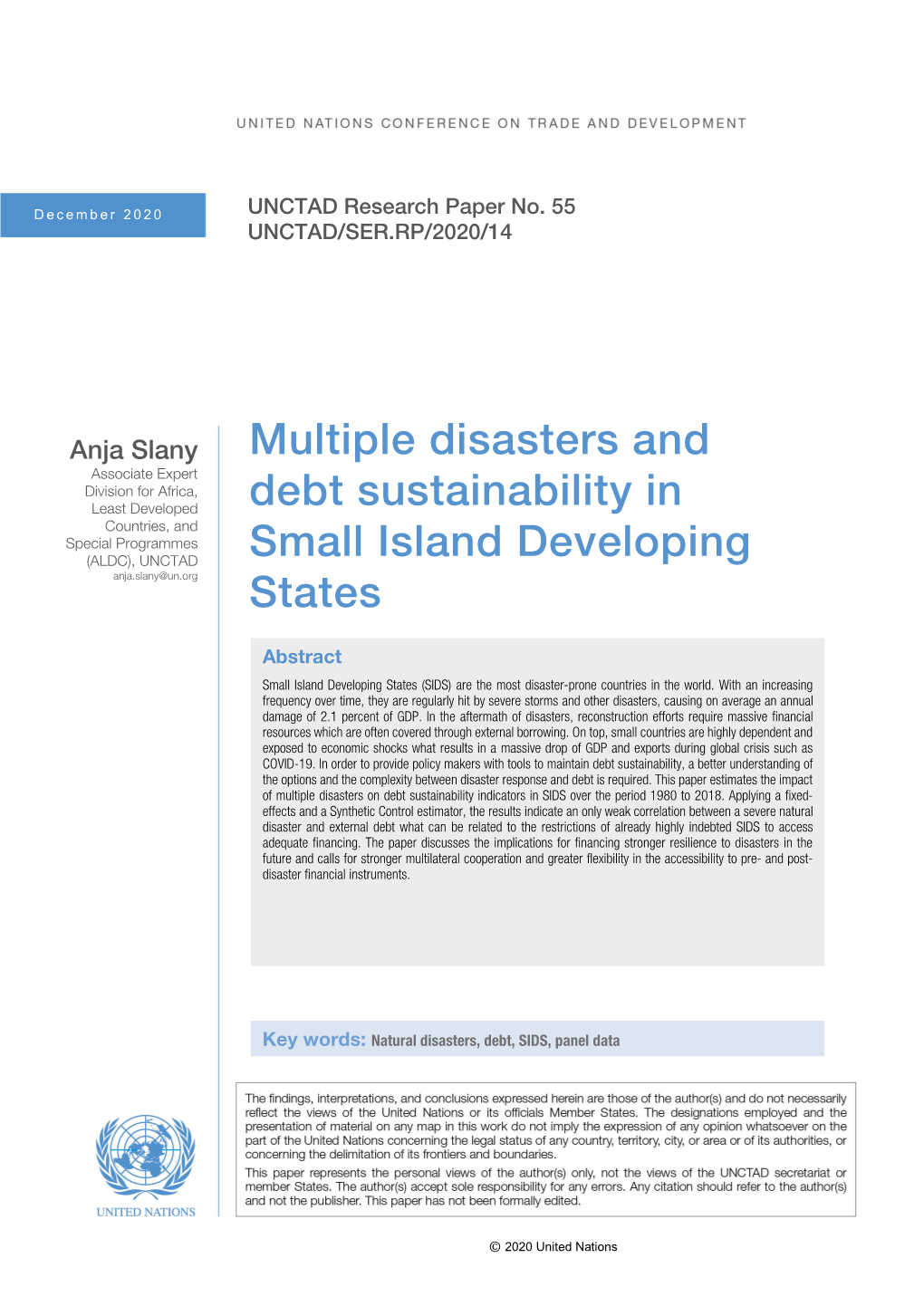 Multiple Disaster and Debt Sustainability in Small Island