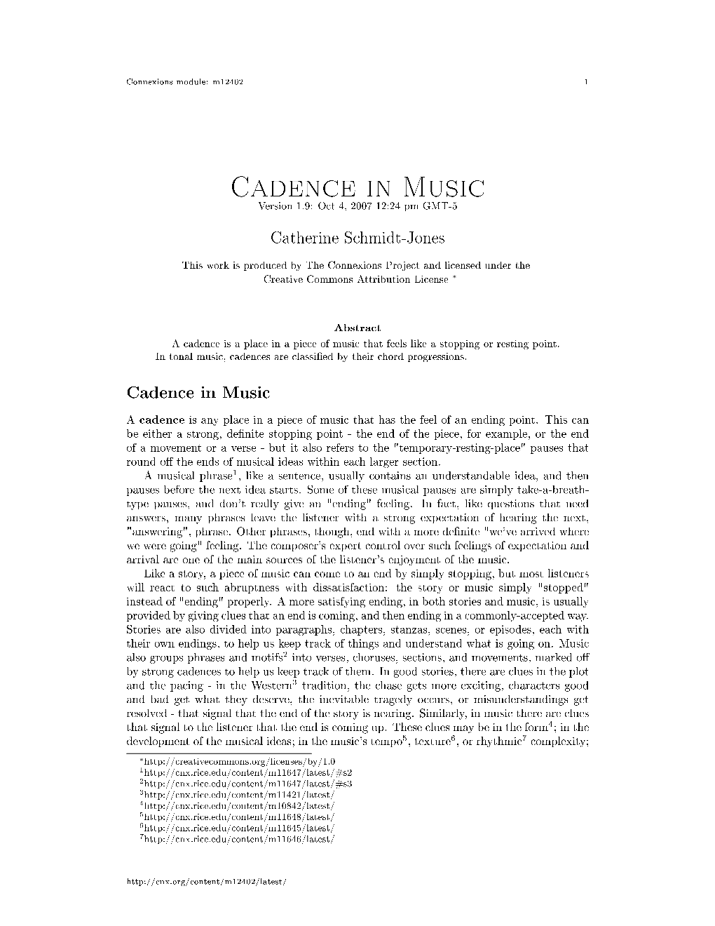 Cadence in Music Version 1.9: Oct 4, 2007 12:24 Pm GMT-5