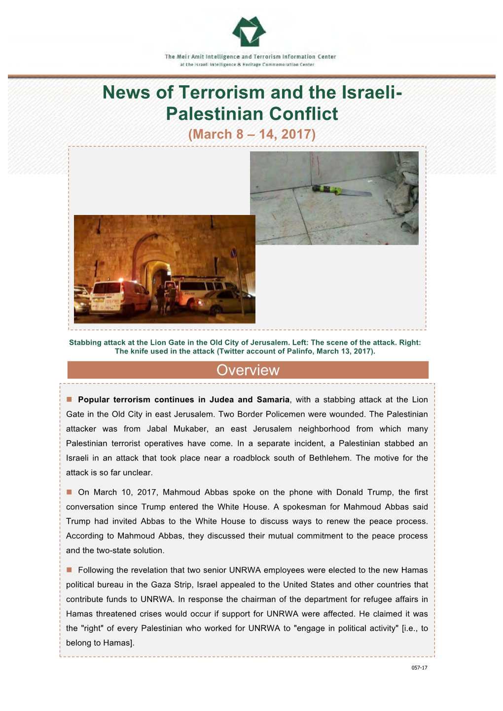 News of Terrorism and the Israeli-Palestinian Conflict (March 8