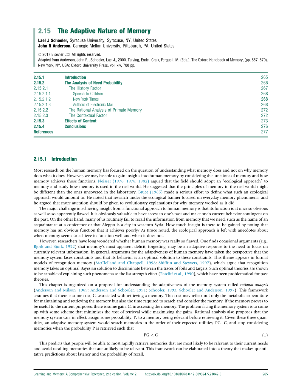 The Adaptive Nature of Memory