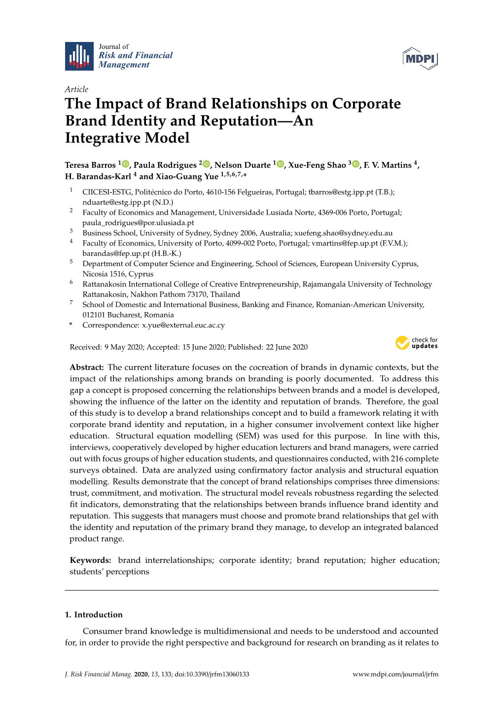 The Impact of Brand Relationships on Corporate Brand Identity and Reputation—An Integrative Model