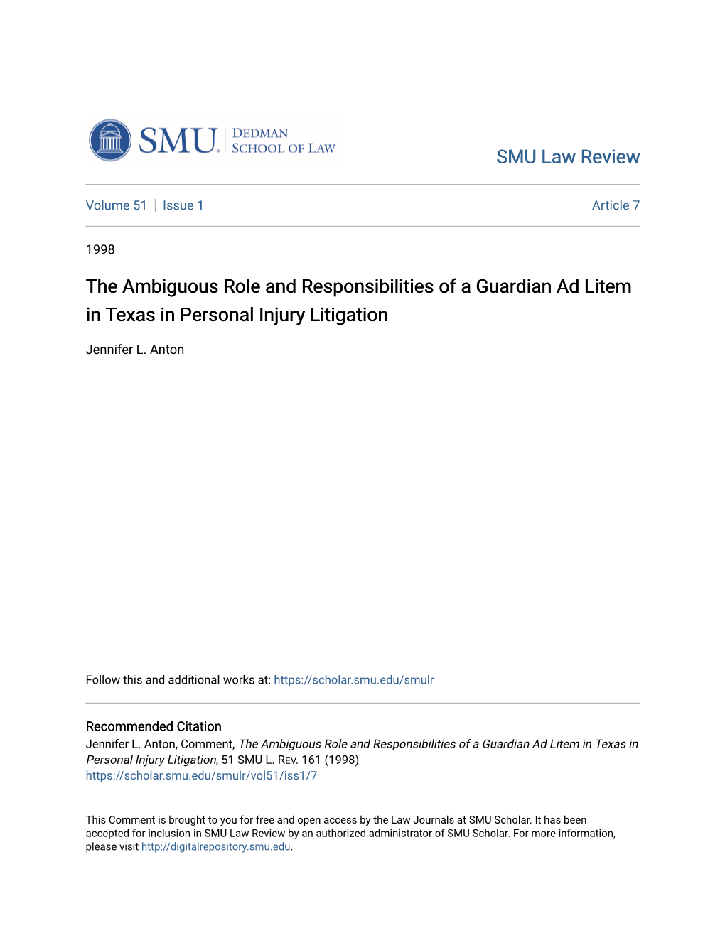 The Ambiguous Role and Responsibilities of a Guardian Ad Litem in Texas in Personal Injury Litigation