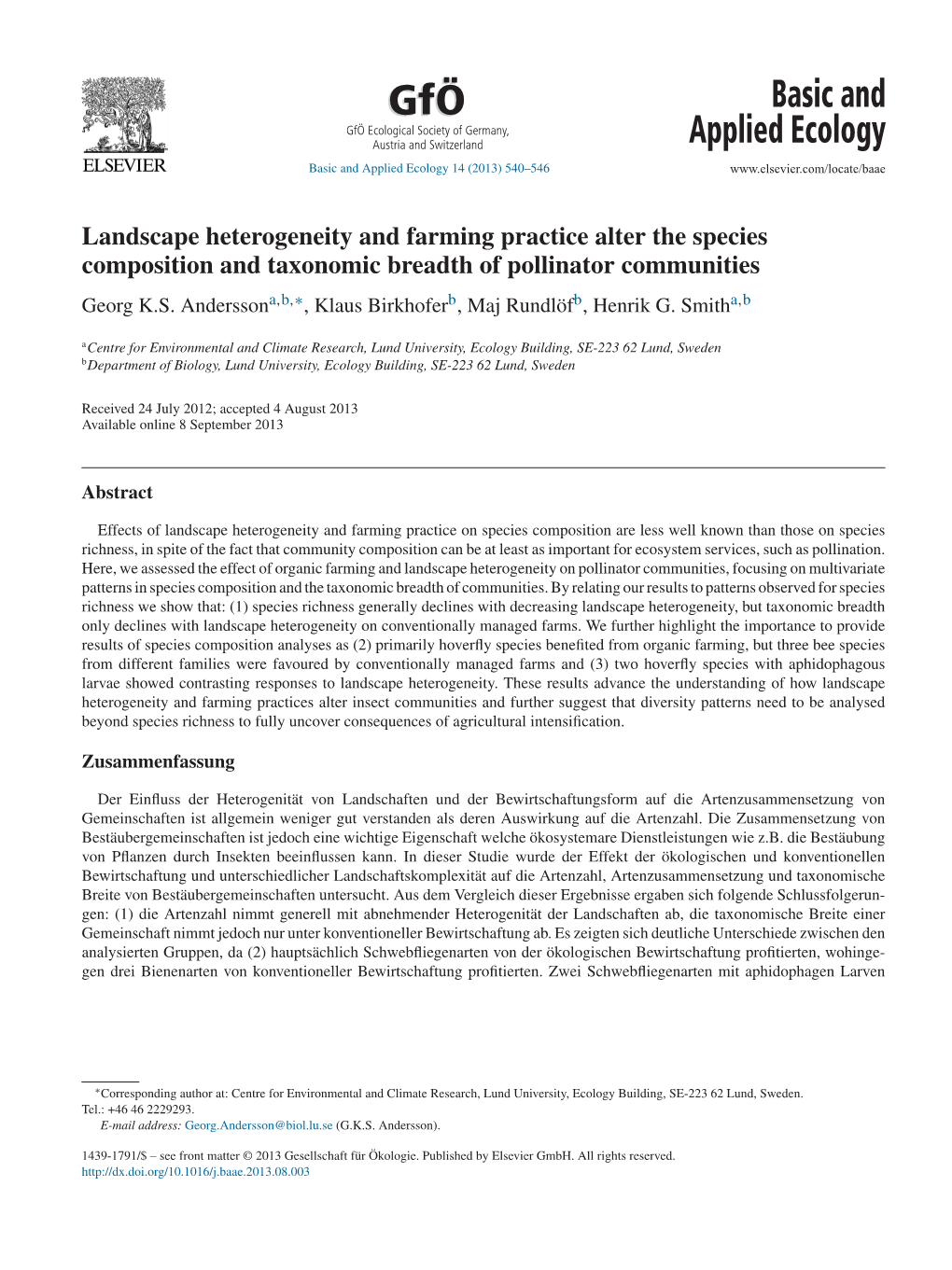 Landscape Heterogeneity and Farming Practice Alter the Species