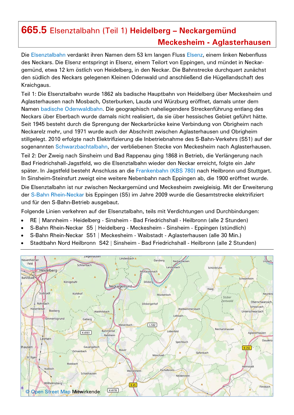 665.5 Elsenztalbahn (Teil 1) Heidelberg – Neckargemünd Meckesheim - Aglasterhausen