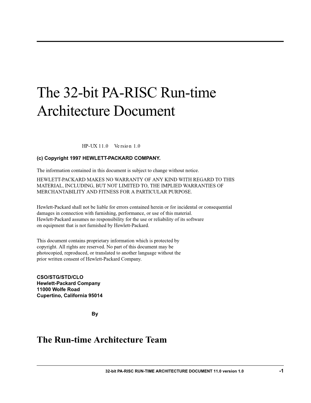 The 32-Bit PA-RISC Run-Time Architecture Document, V. 1.0 for HP