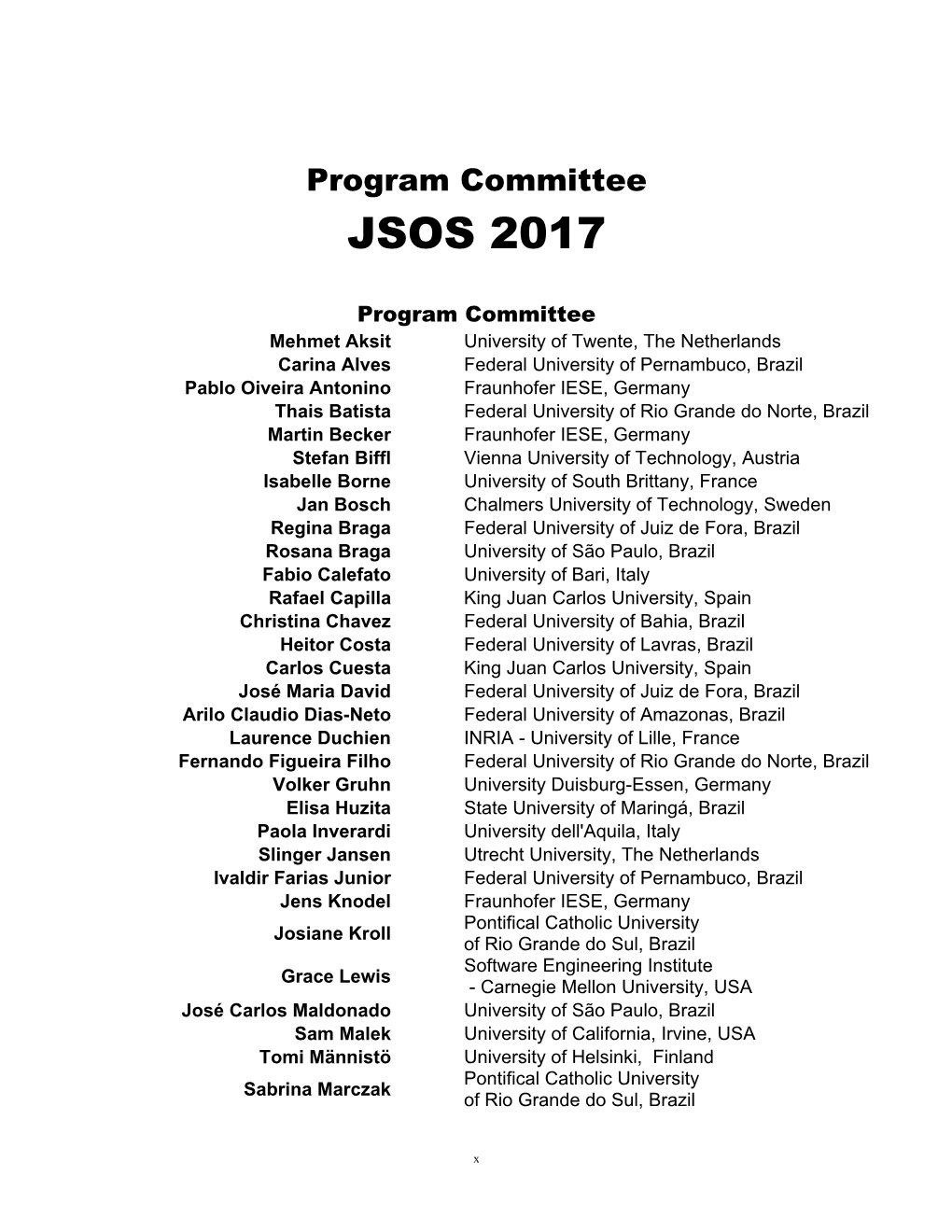 JSOS 2017 Program Committee