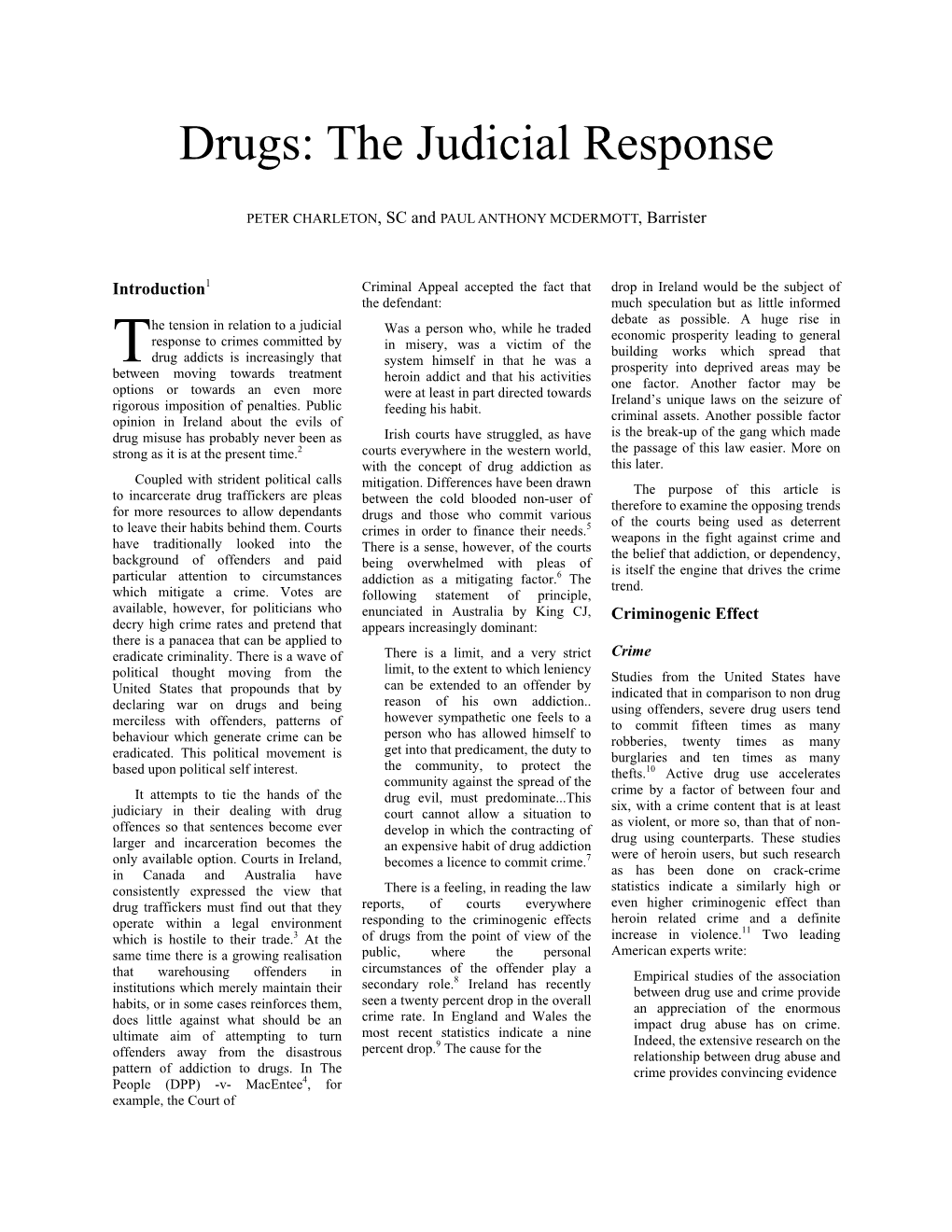 Drugs: the Judicial Response