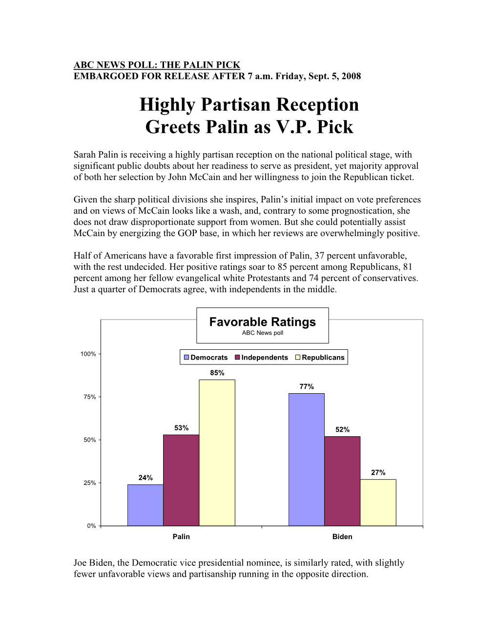 Highly Partisan Reception Greets Palin As V.P. Pick