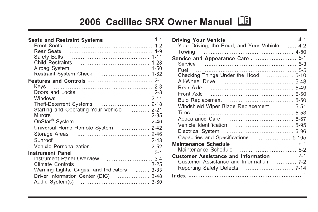 2006 Cadillac SRX Owner Manual M