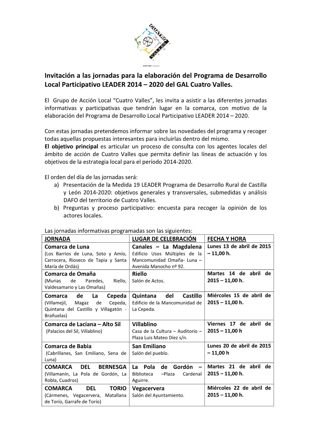 Jornadas Participativas Programa De Desarrollo LEADER 2014-2020