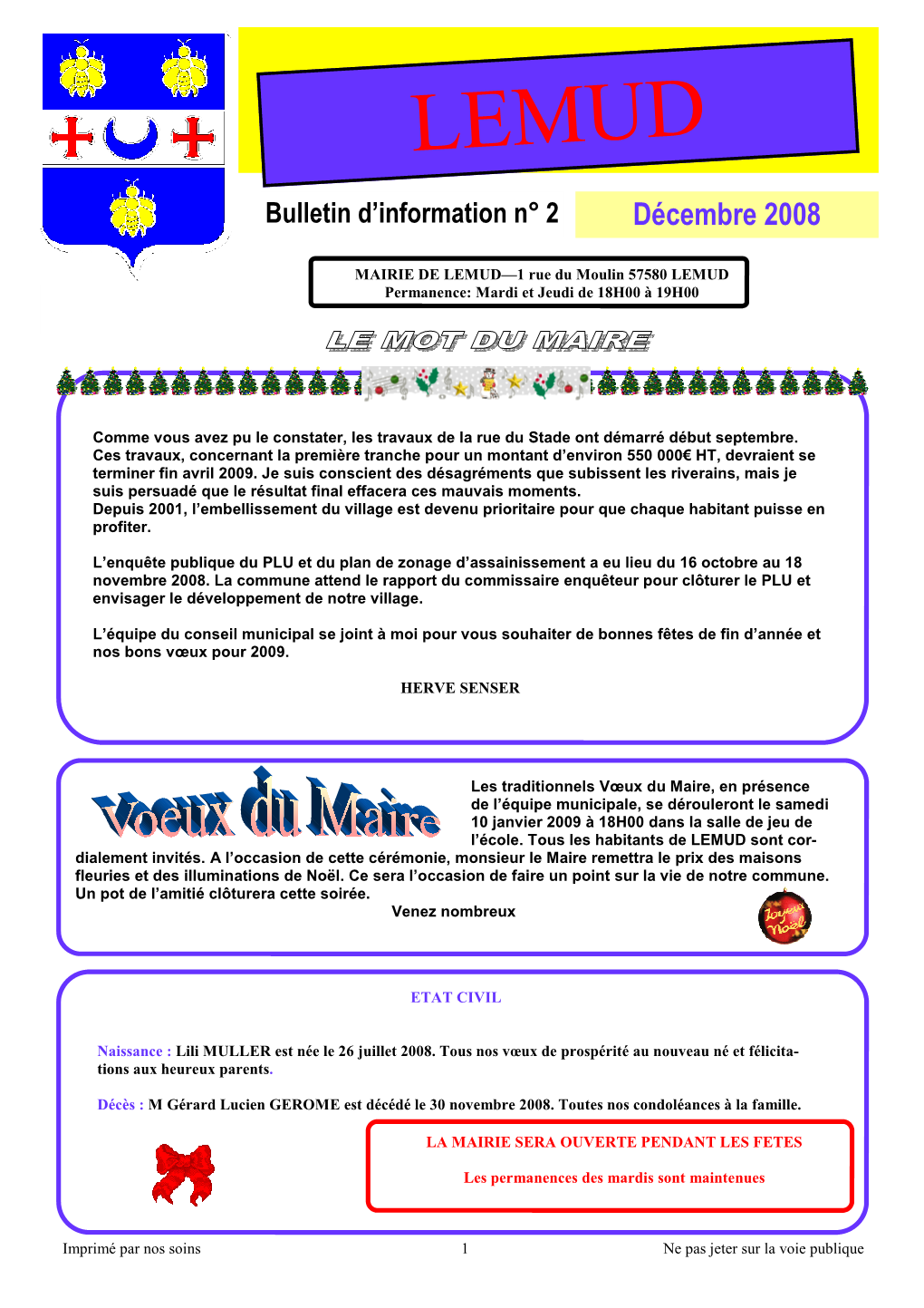 Bulletin D’Information N° 2 Décembre 2008