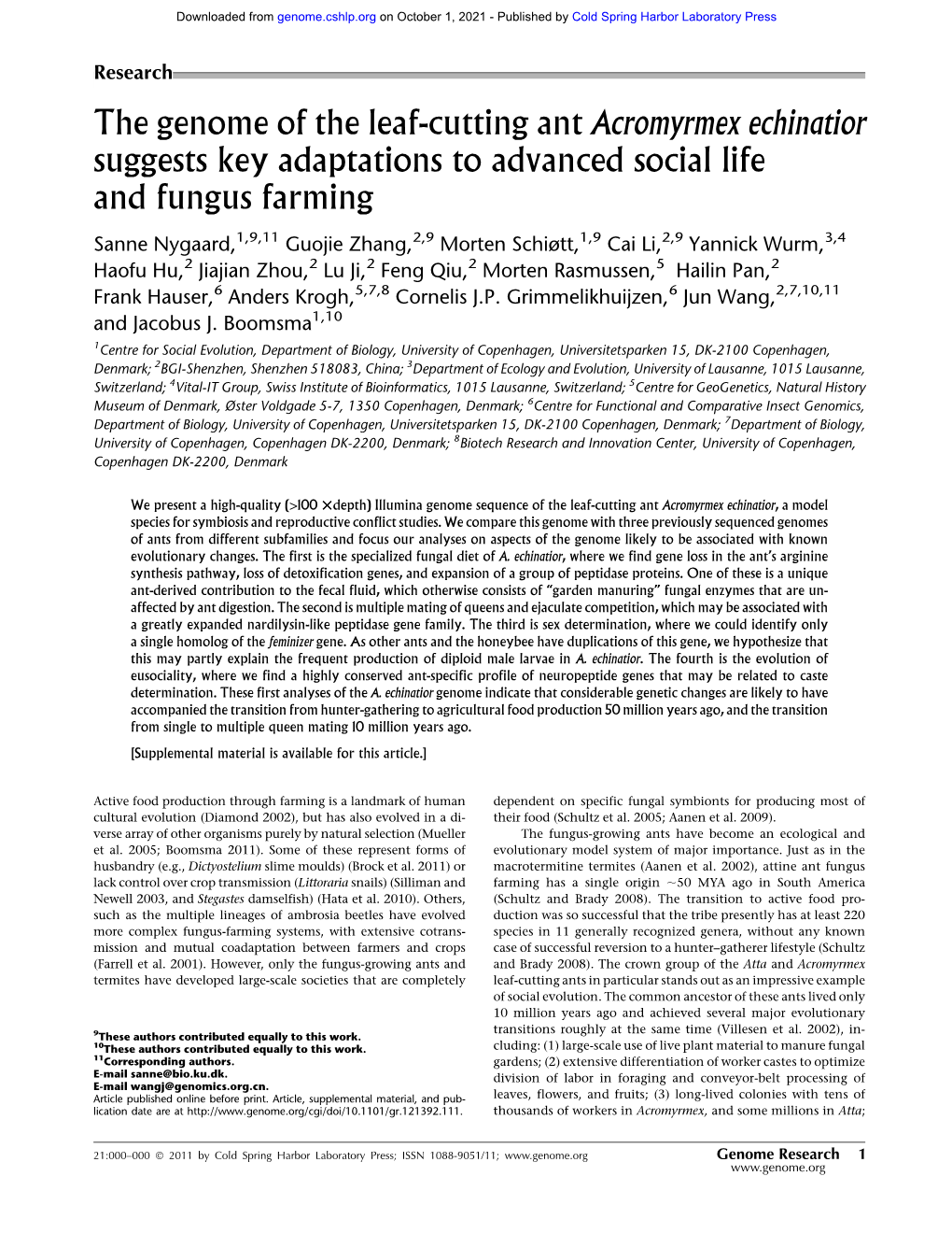 The Genome of the Leaf-Cutting Ant Acromyrmex Echinatior Suggests Key Adaptations to Advanced Social Life and Fungus Farming