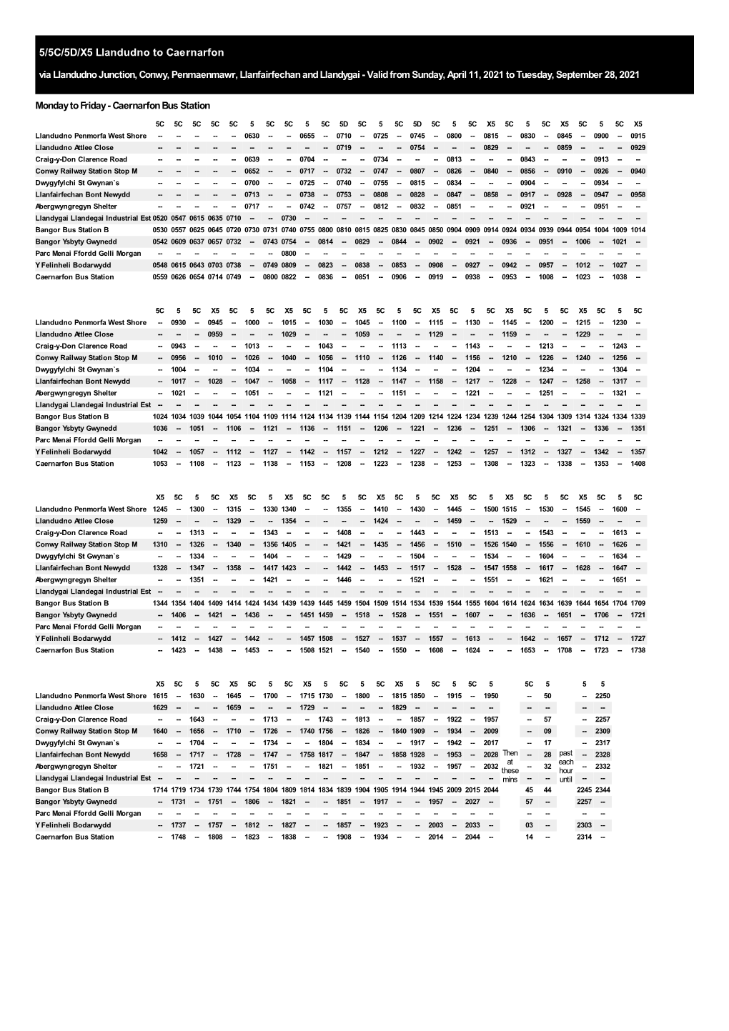 5/5C/5D/X5 Llandudno to Caernarfon