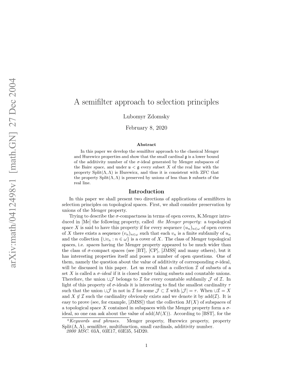 Arxiv:Math/0412498V1