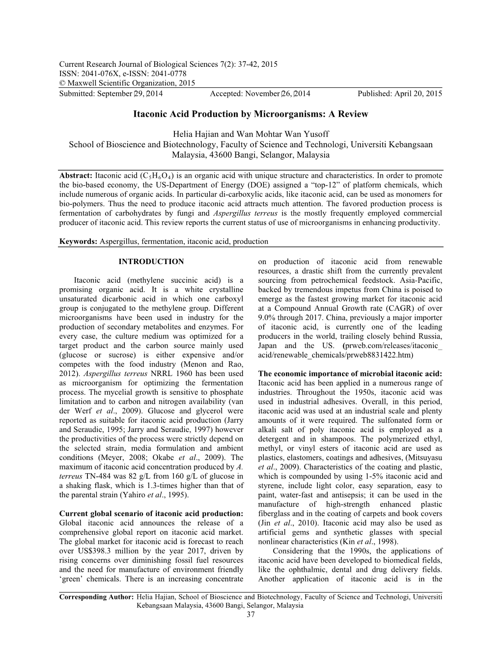 Itaconic Acid Production by Microorganisms: a Review