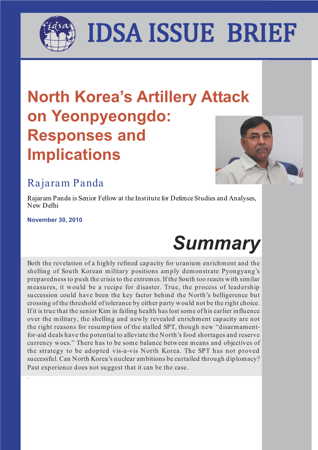 North Korea's Artillery Attack on Yeonpyeongdo: Responses and Implications