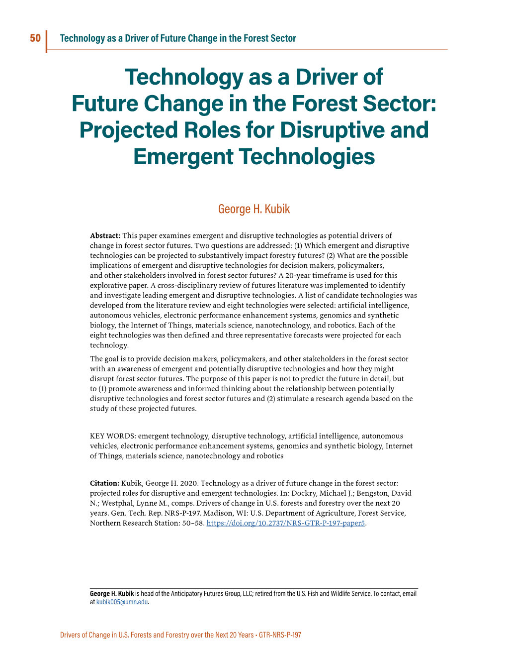 Projected Roles for Disruptive and Emergent Technologies