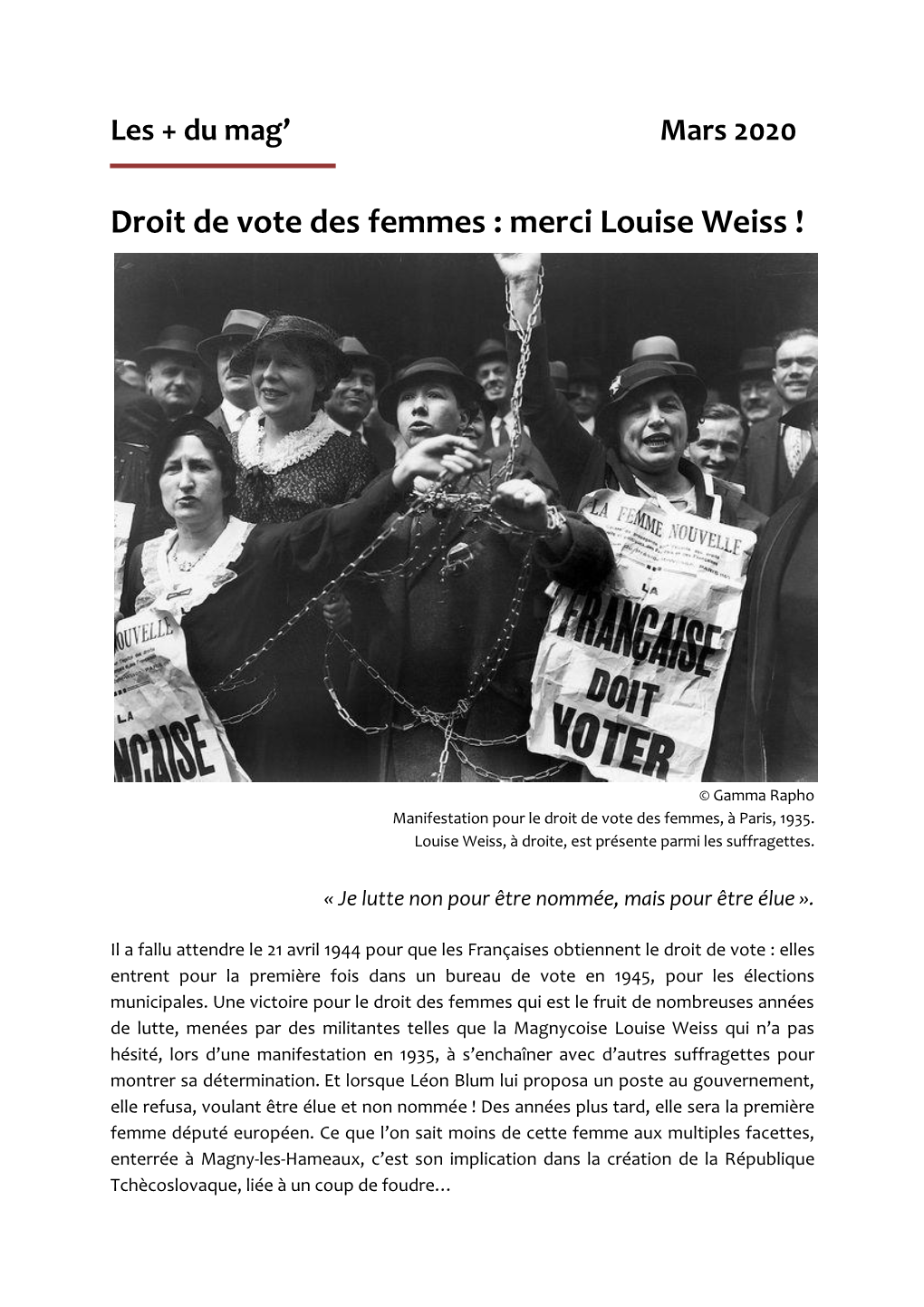 Droit De Vote Des Femmes : Merci Louise Weiss !