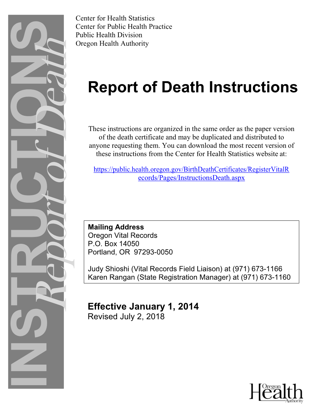 Oregon Report of Death Instructions