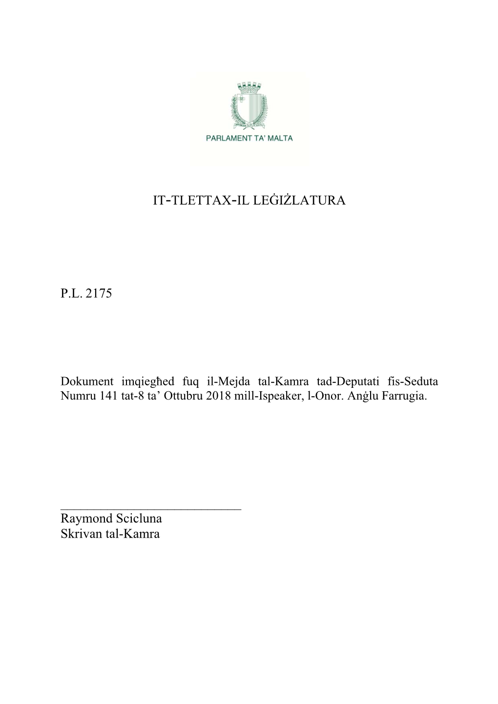 It-Tlettax-Il Leġiżlatura Pl 2175