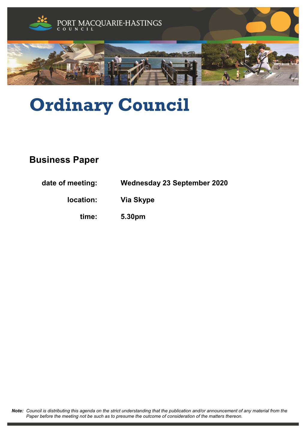 Agenda of Ordinary Council