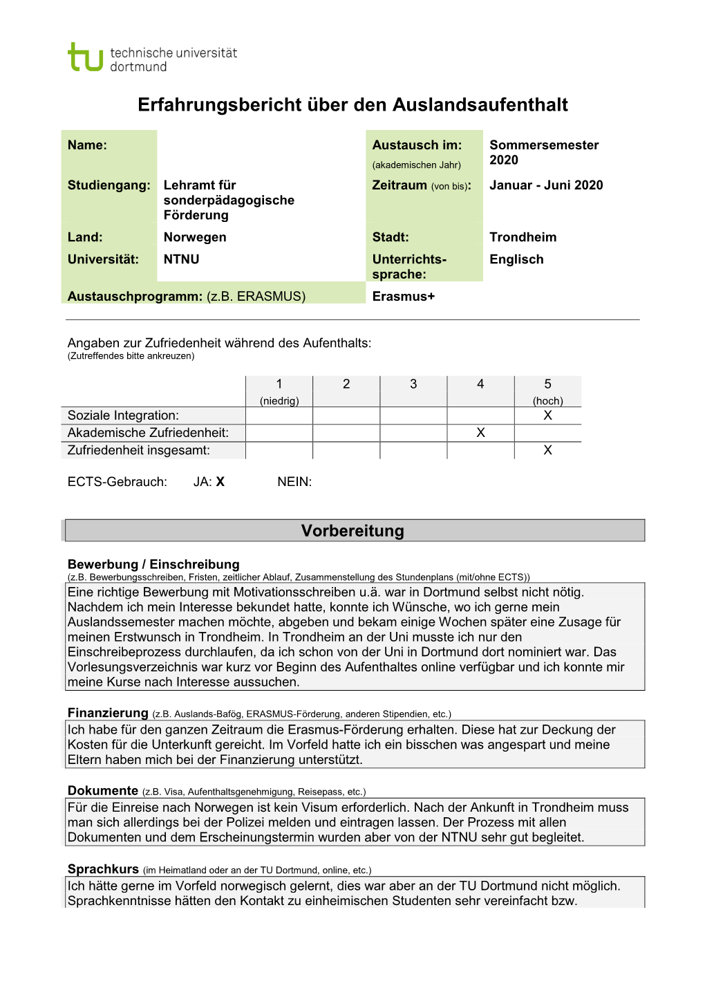 Erfahrungsbericht Auslandsaufenthalt