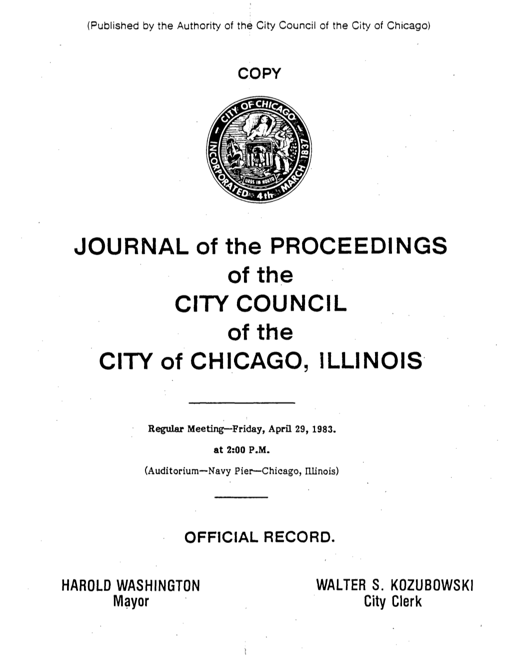 JOURNAL of the PROCEEDINGS of the CITY COUNCIL of the Cityof CHICAGO, ILLINOIS