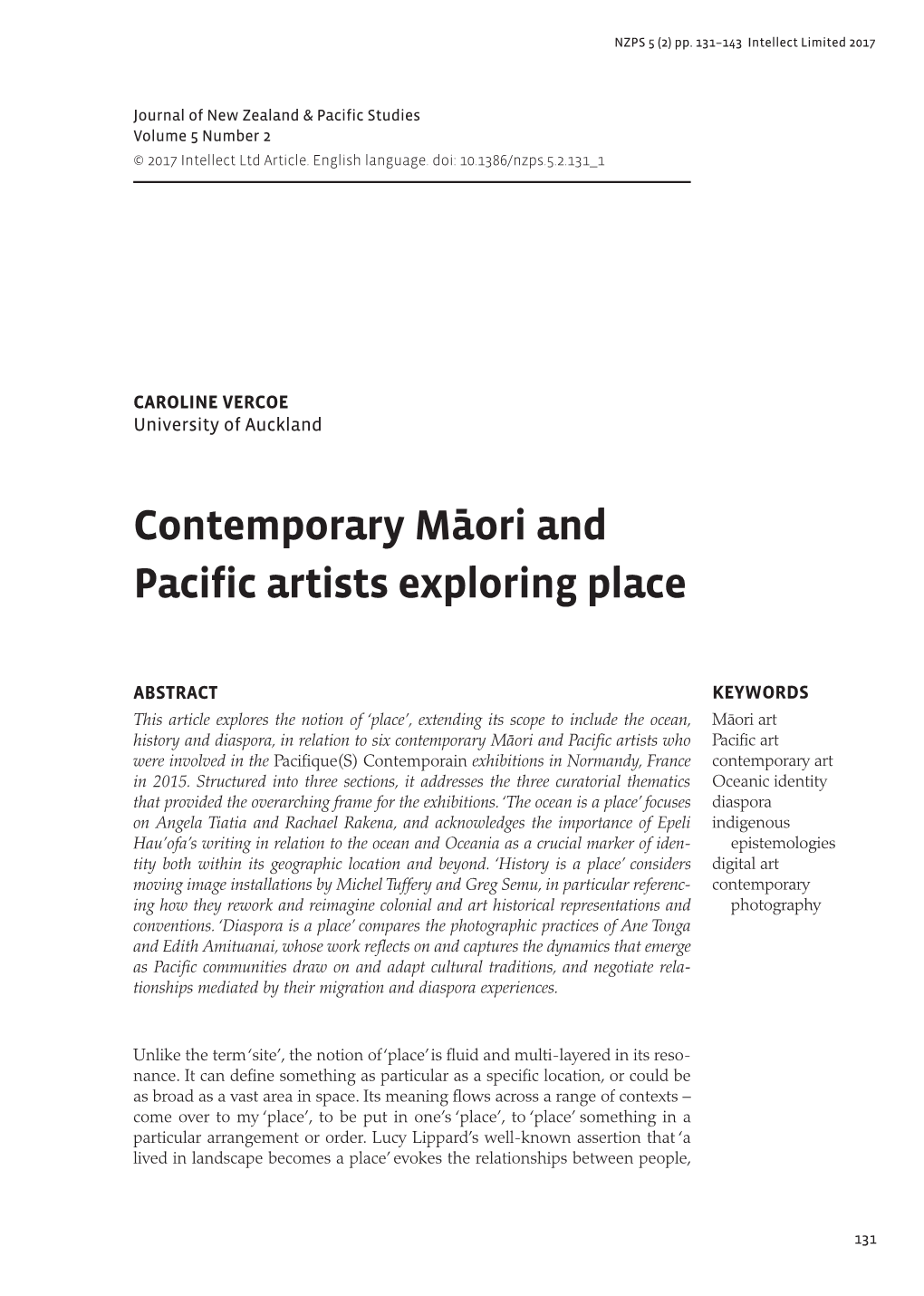 Contemporary Ma¯Ori and Pacific Artists Exploring Place