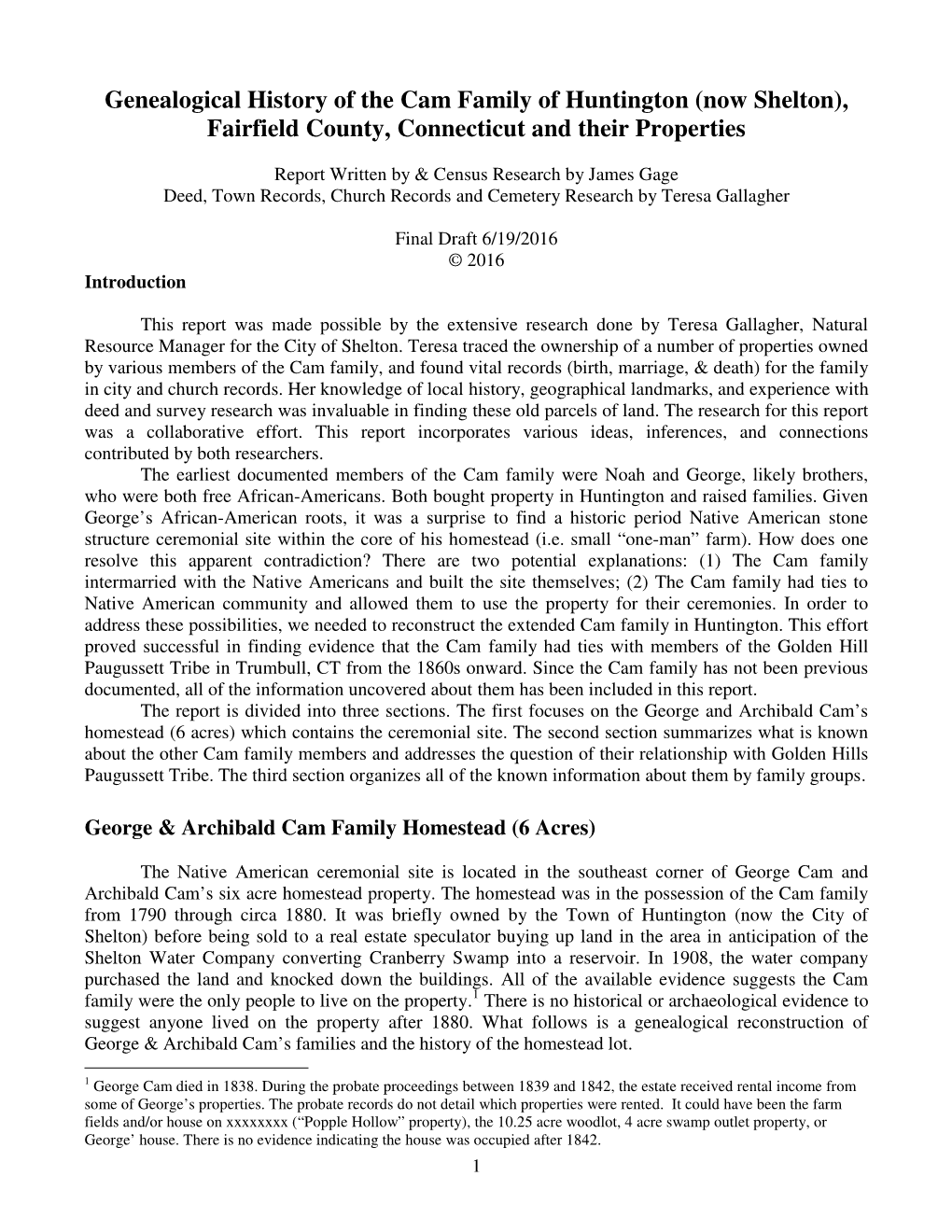 Genealogical History of the Cam Family of Huntington (Now Shelton), Fairfield County, Connecticut and Their Properties