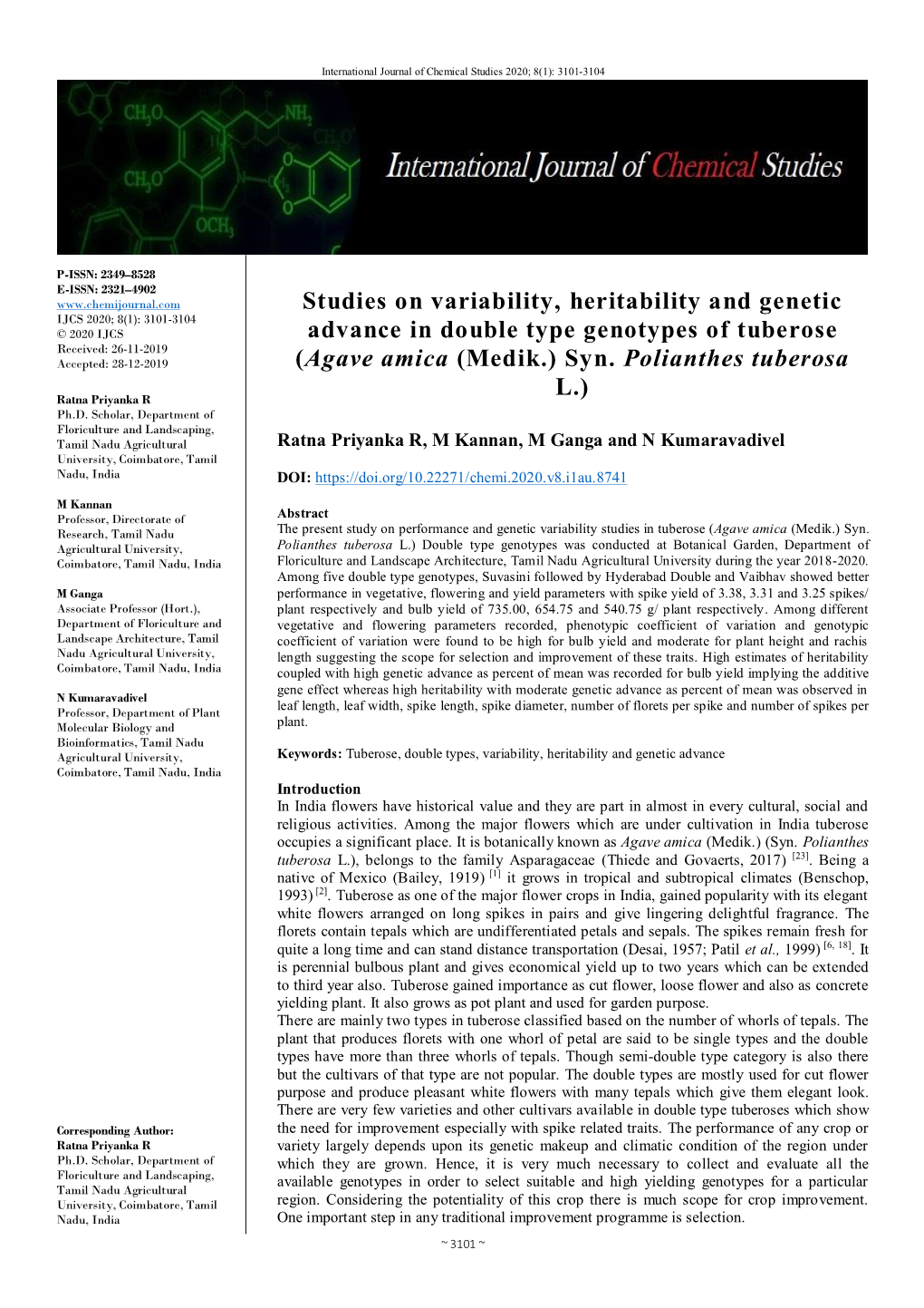 Studies on Variability, Heritability and Genetic Advance in Double Type