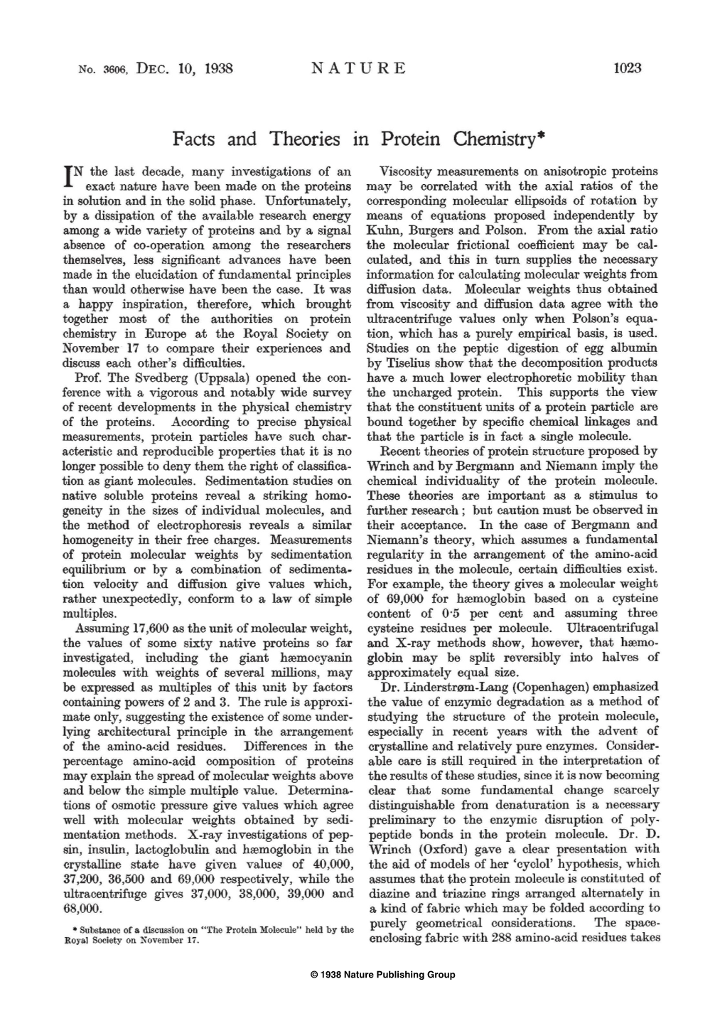 NATURE Facts and Theories Tn Protein Chemistry*