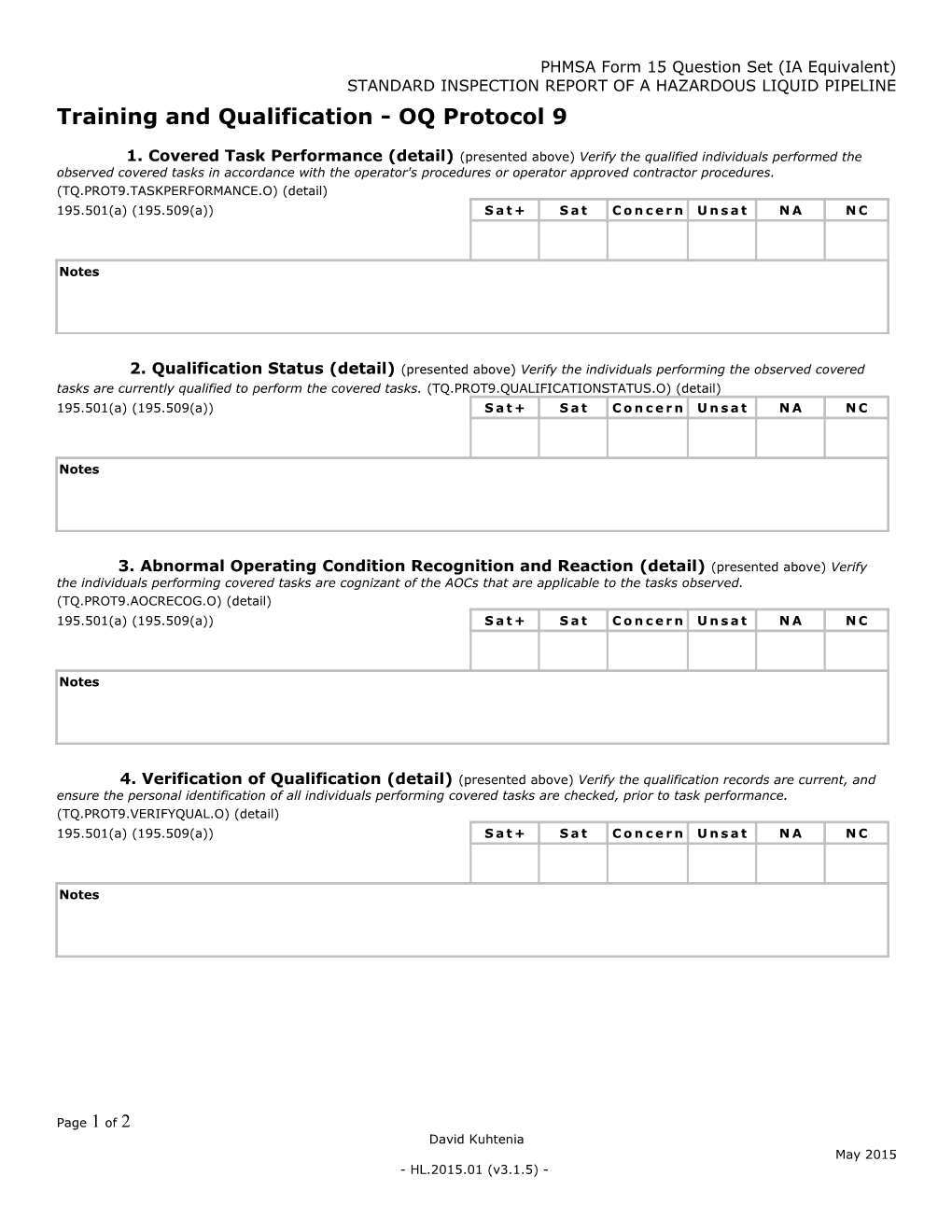 PHMSA Form 15 Question Set (IA Equivalent)