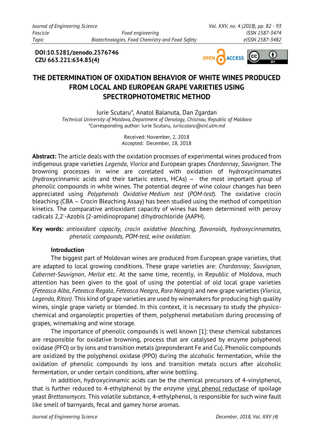 The Determination of Oxidation Behavior of White Wines Produced from Local and European Grape Varieties Using Spectrophotometric Method