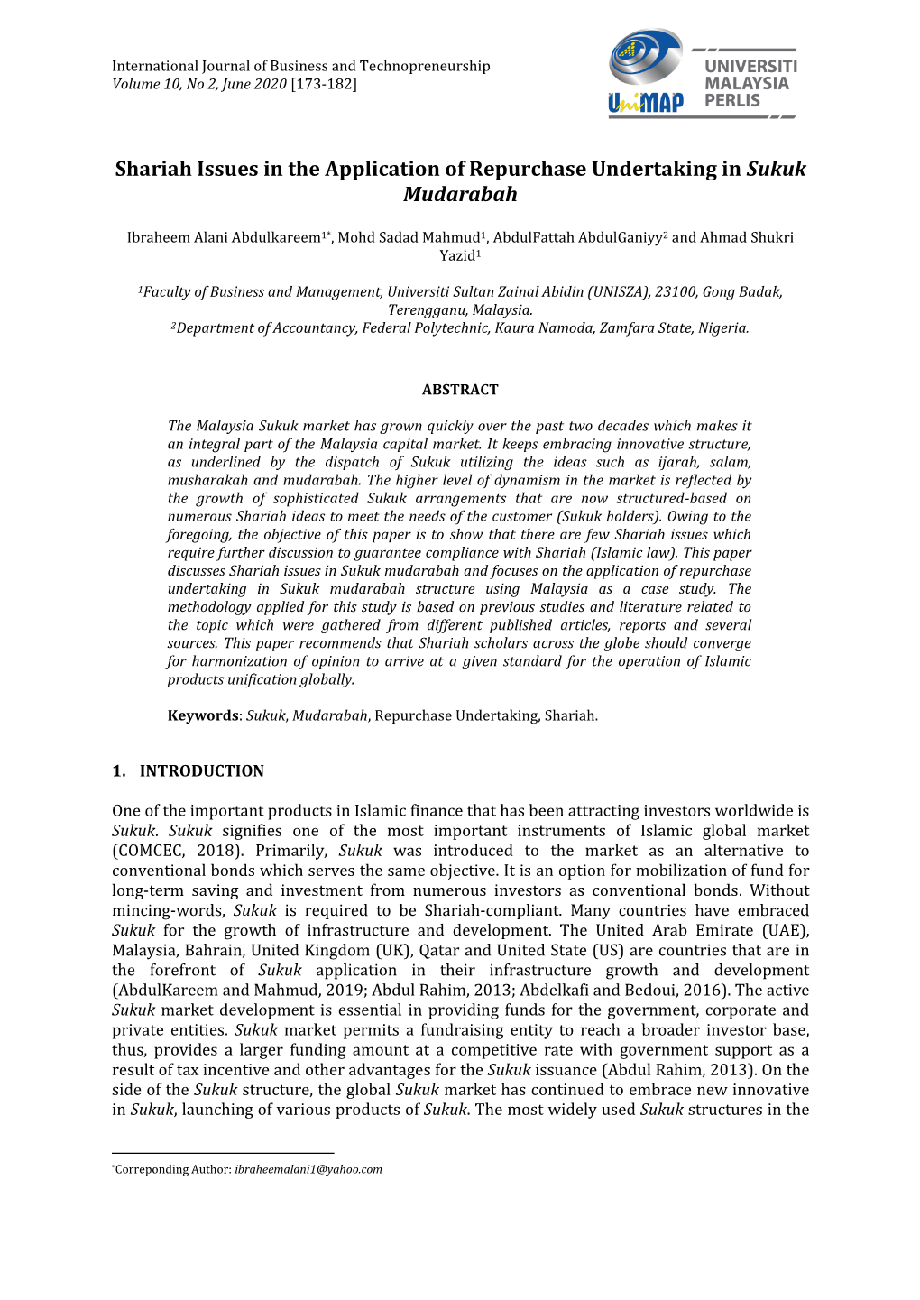 Shariah Issues in the Application of Repurchase Undertaking in Sukuk Mudarabah